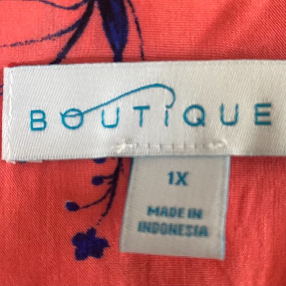 SALE: BOUTIQUE Salmon Colored Flowered Tan Top 1X - Picture 4 of 5